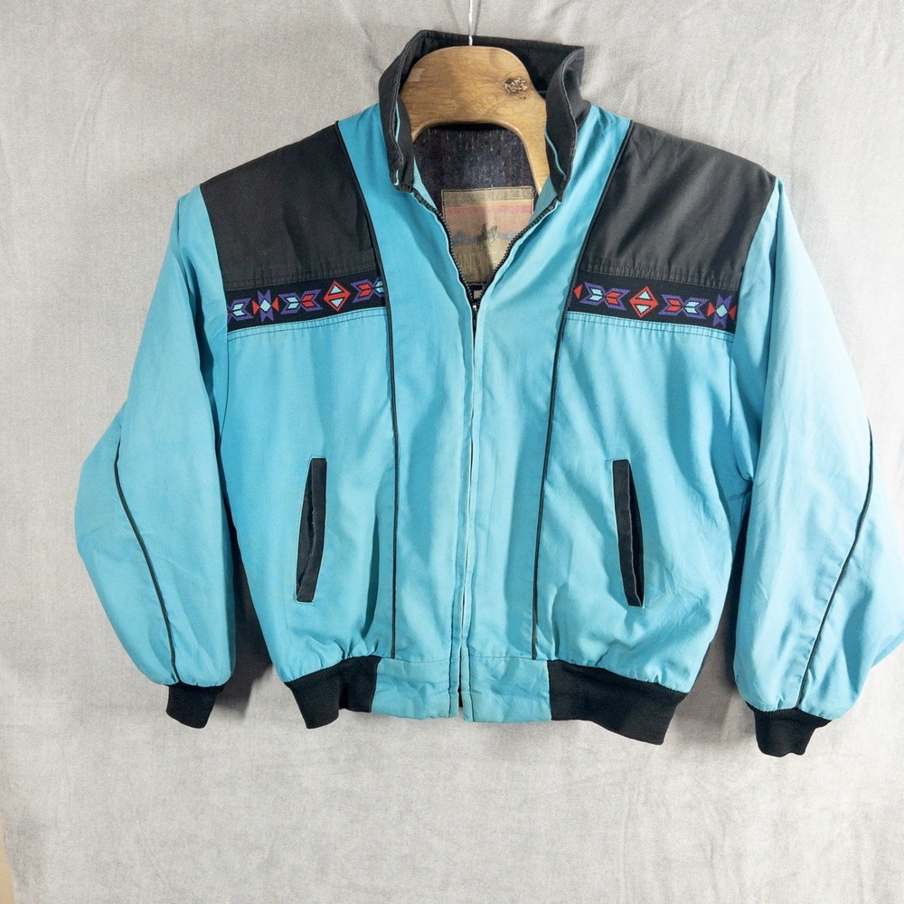 VTG USA Made Santa Fe Trail Western‎ Aztec Navajo Blanket Lined Jacket Size L